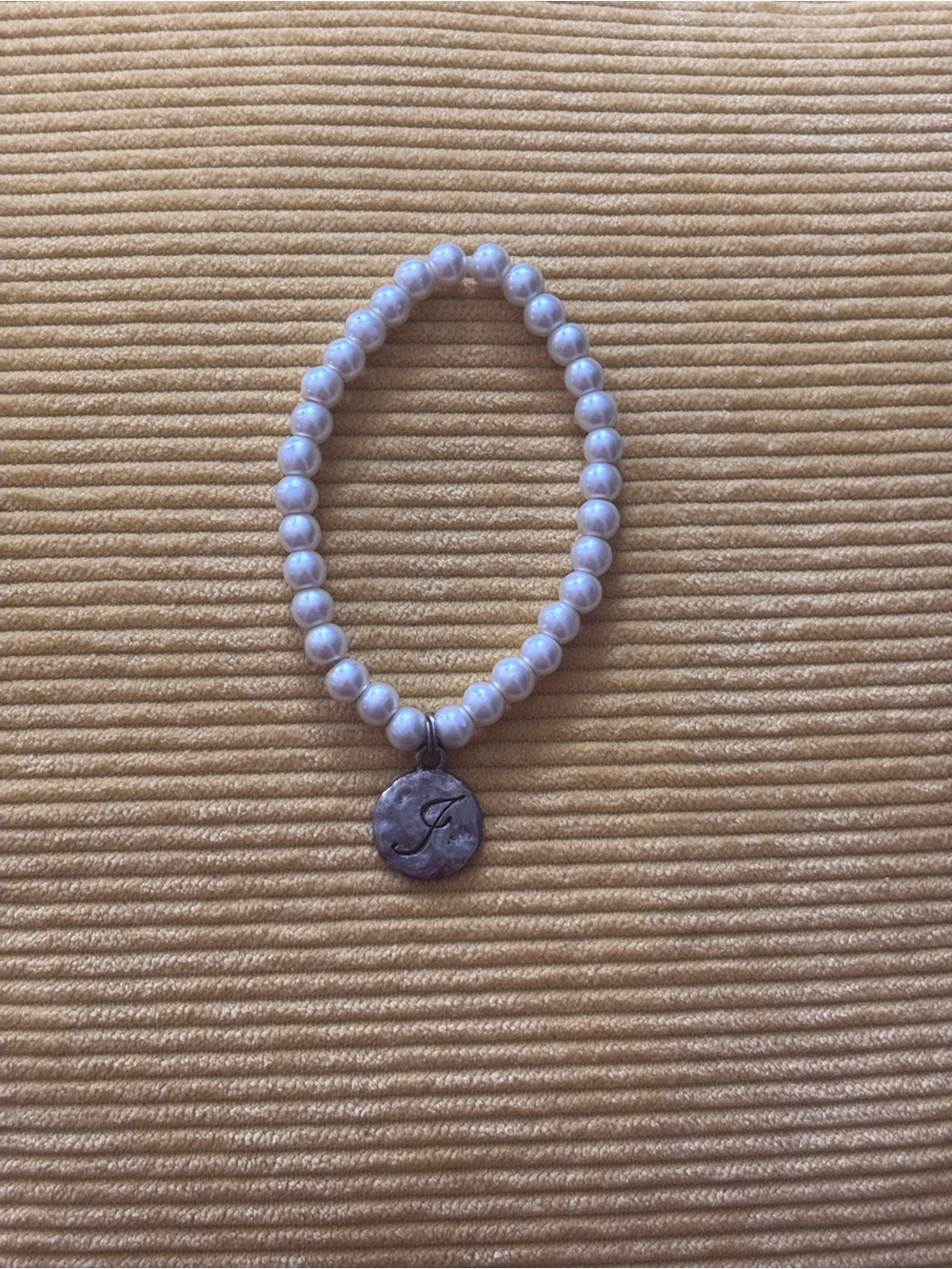 Pearl Bead Initial Charm Bracelet - White